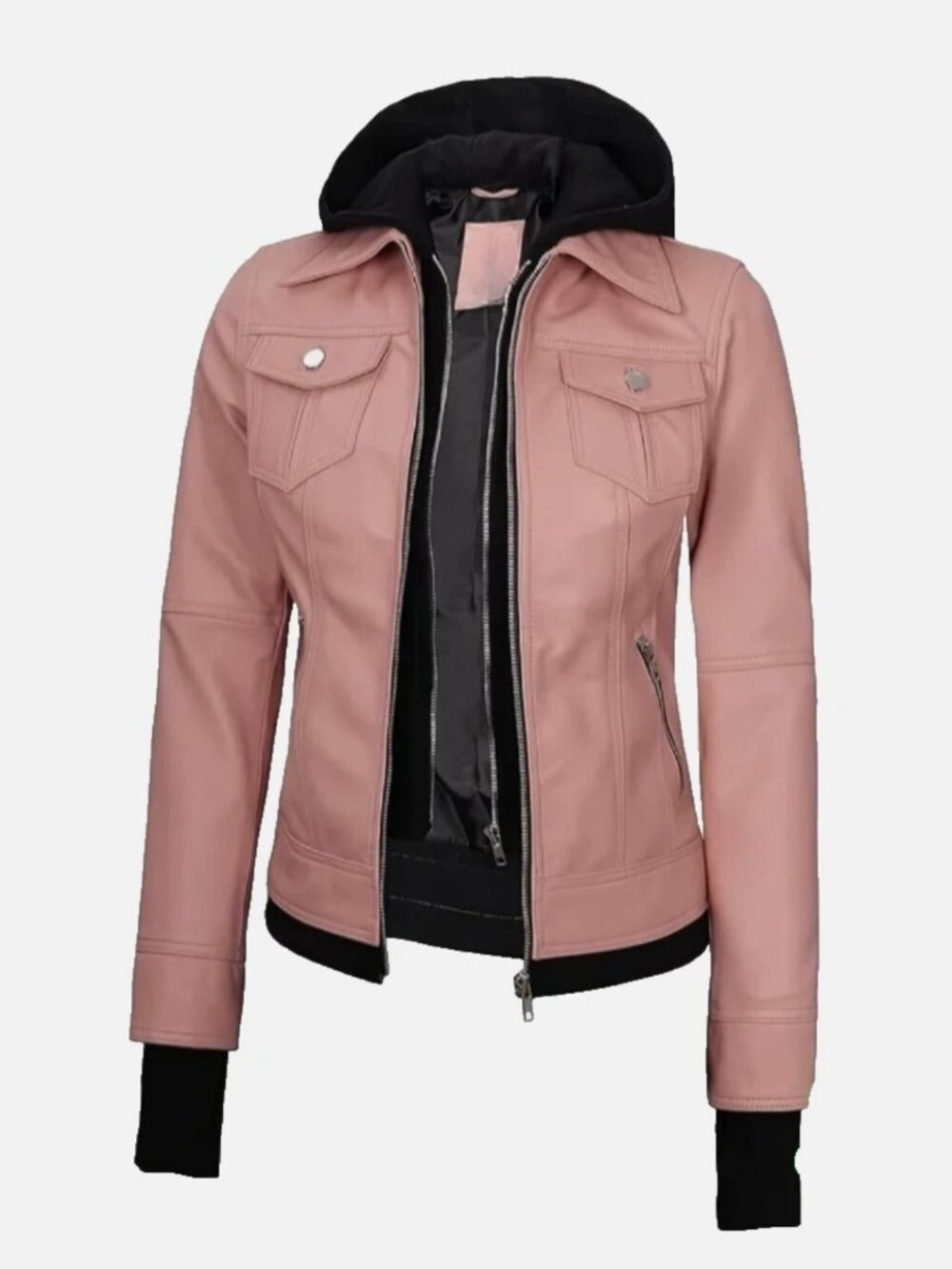 Pink leather / bommer jacket womens size Large NEW